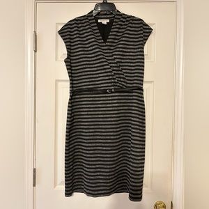 Black and gray striped v-neck dress. Liz Claiborne. Size L